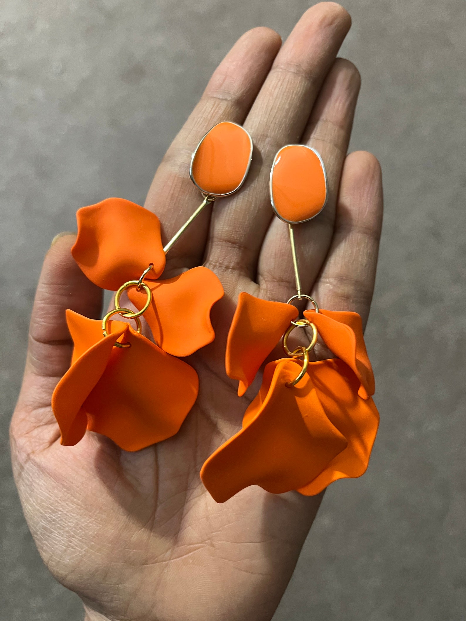 Orange Flower Earrings Orange Petal Earrings Orange Etsy