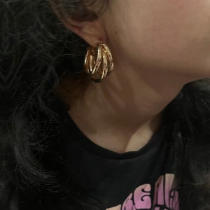 Chunky gold hoops , vintage style layered gold earring , chunky gold earring , geometric gold earring ,