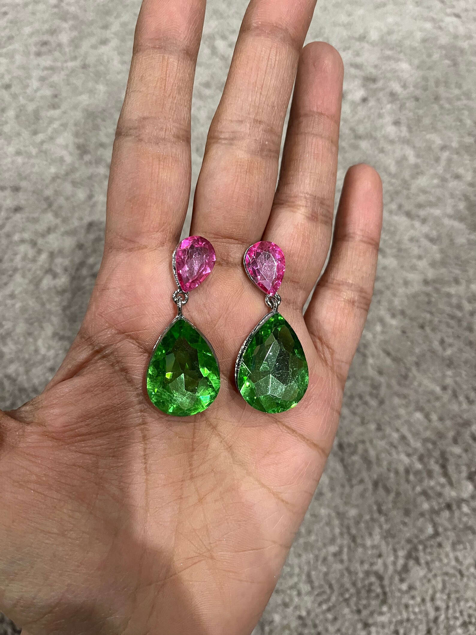 Pink and Green Earrings Aka Earrings Pink Green Crystal Etsy