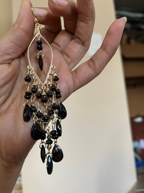 Beaded Hoop Earrings - Black and Gold Check — Zeal Living