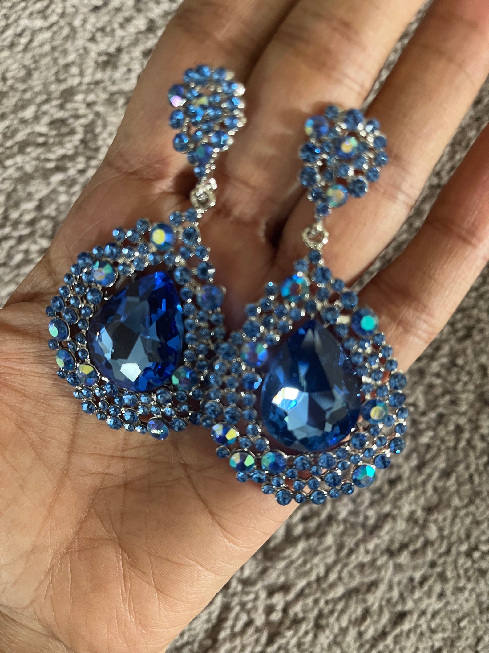 Blue Rhinestone Earrings Big Baby Blue Earrings Light Blue Etsy