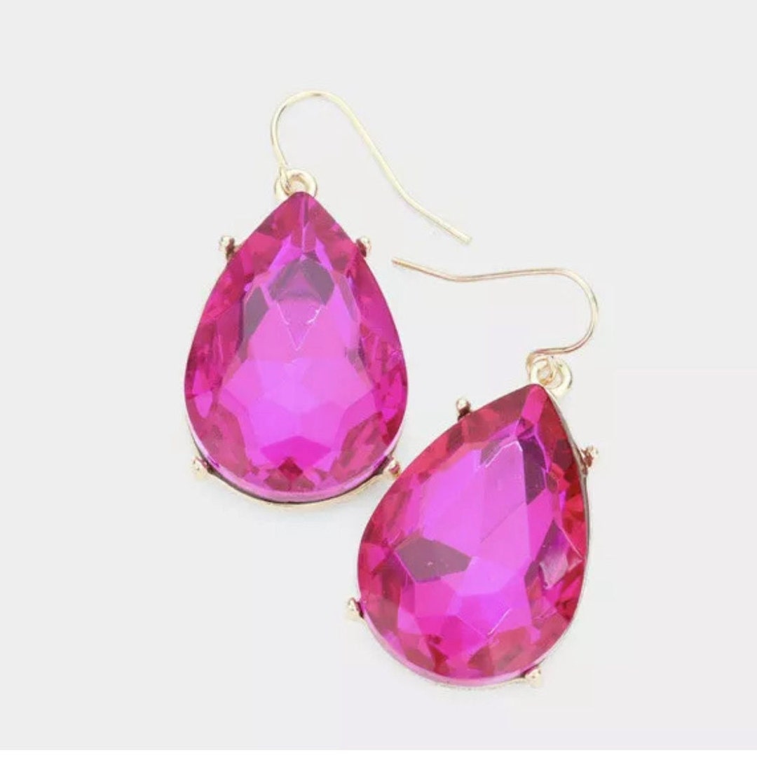 Fuchsia Crystal Earrings, Magenta Earrings, Pink Teardrop Earrings ...