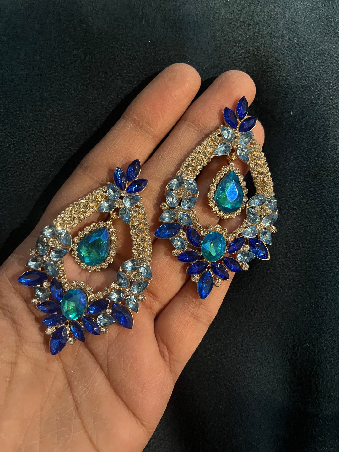 Big Blue Earrings ,large Royal Blue Earrings , Light Blue Crystal ...