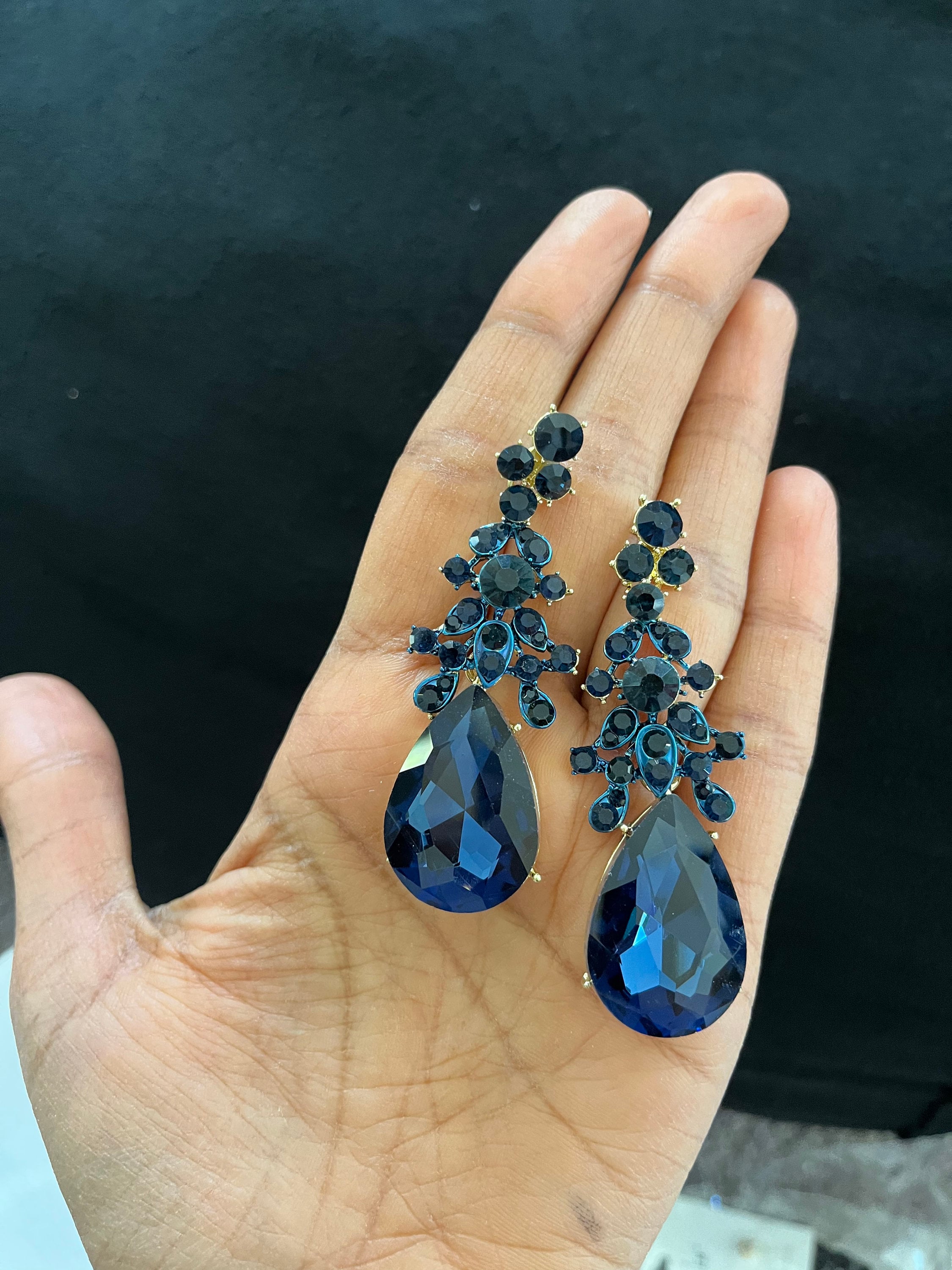 Tribal Long Teardrop Natural Navy Blue Stone Earrings Retro Jewelry Hollow  Round Orange Crystal Dangle Earrings for Women