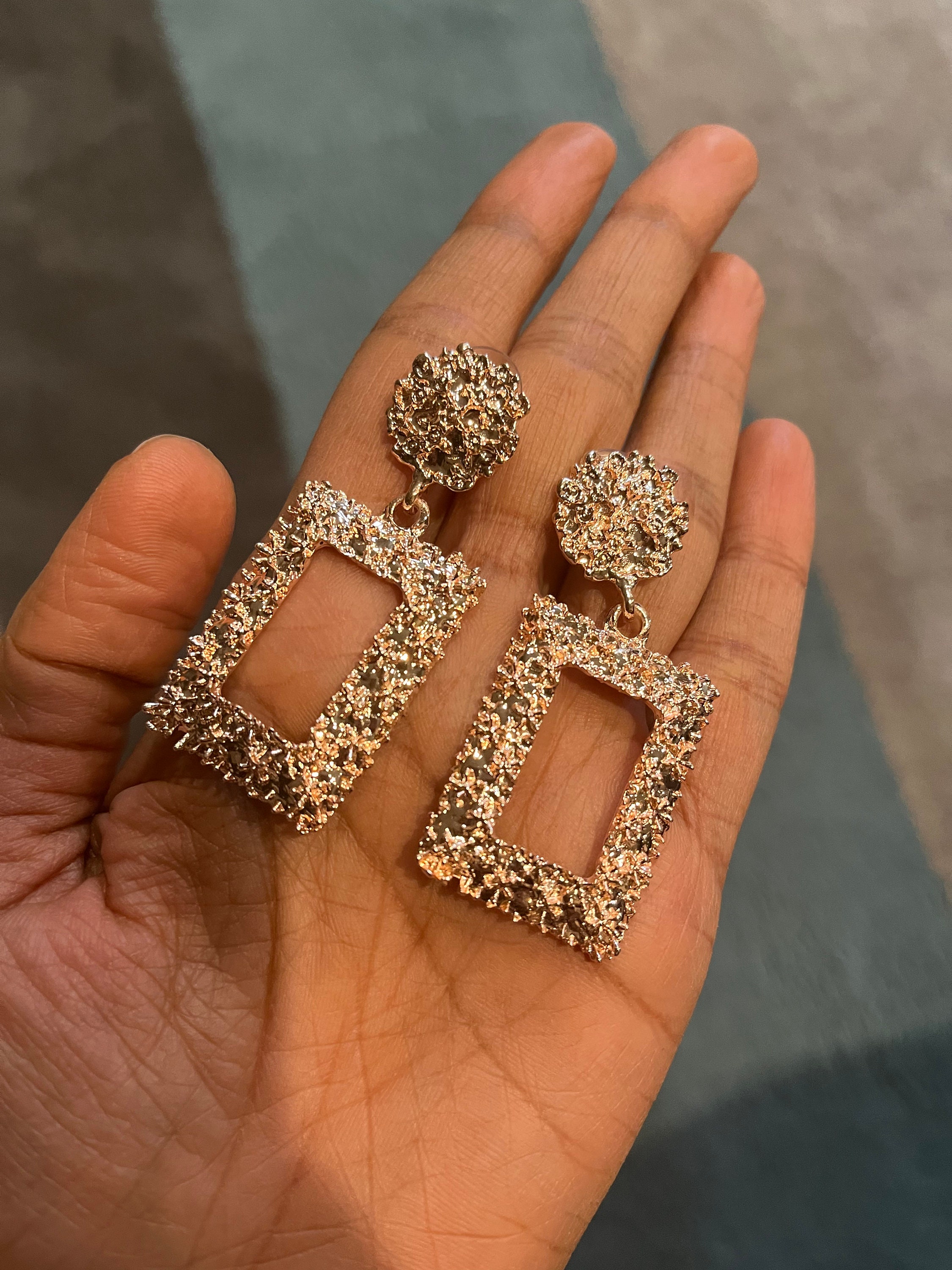 Gold Textured Statement Earrings 2025