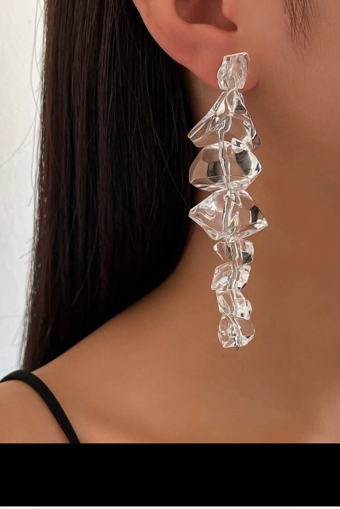 Chunky Clear Acrylic Earrings Long Clear White Earrings Etsy