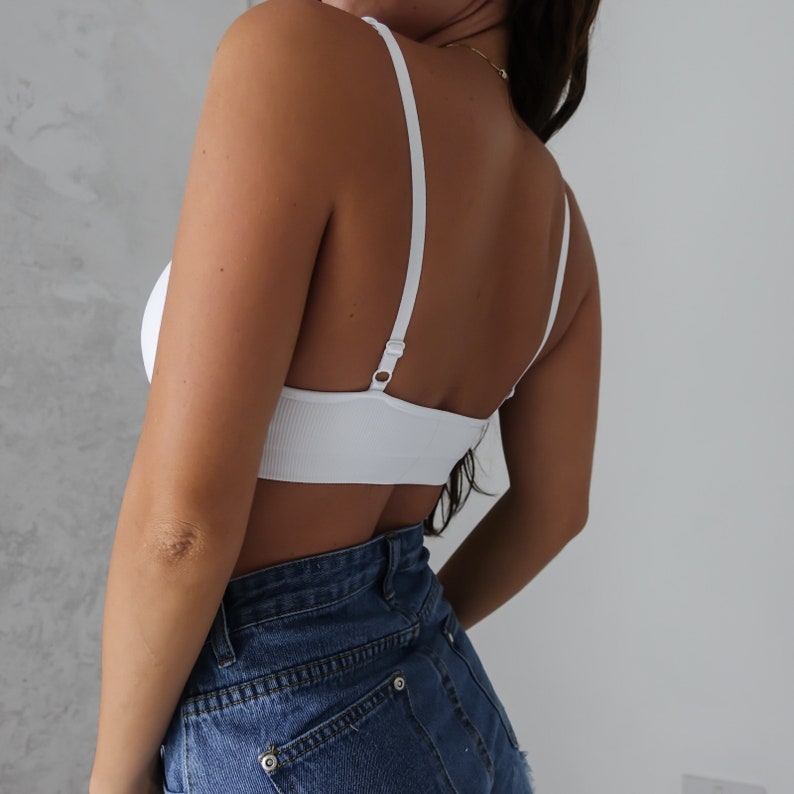 Basic triangle ribbed knit bralette with thin straps