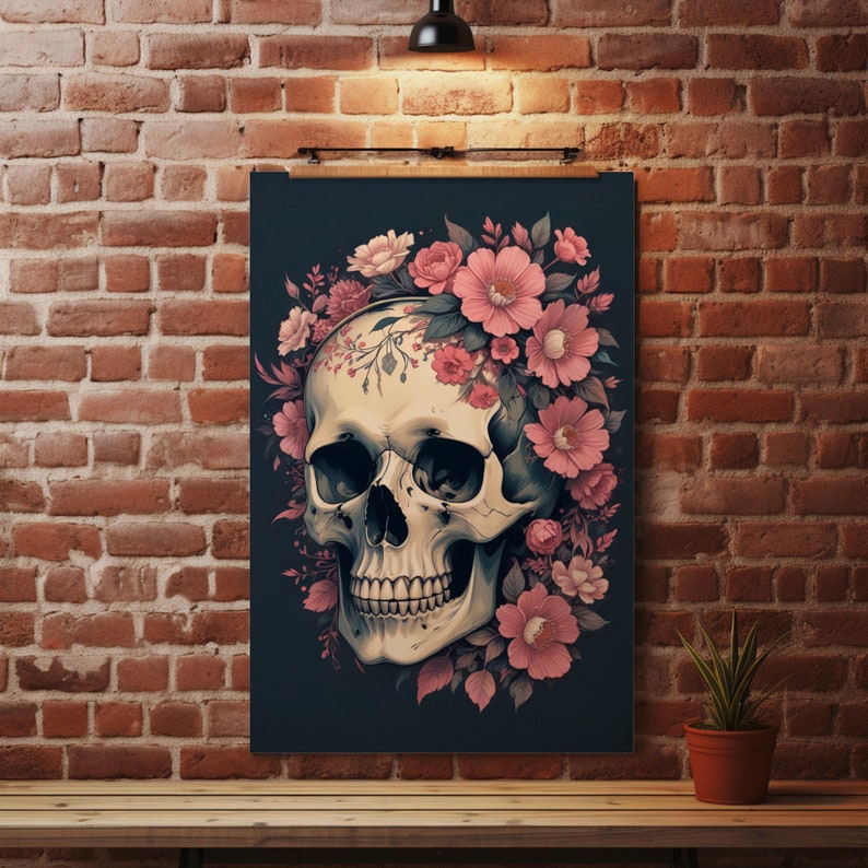 Floral Skull Art Digital Download Poster - Etsy