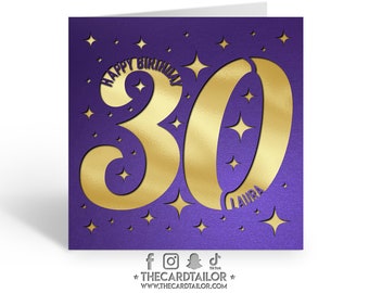 Personalised Birthday Card, 30th Happy Birthday Card, Custom 30th Birthday Card, Age Card, Milestone Birthday Card, Papercut Birthday Card