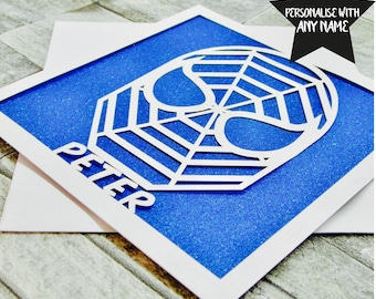 Spiderman, Spiderman-Geburtstagskarte, lasergeschnittener Spiderman, Superheldenkarte, Superheldengeschenk, personalisierte Superheldenkarte, Kindergeburtstagskarte
