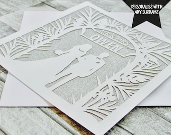 Biglietto di nozze personalizzato con intaglio di carta, biglietto di anniversario di matrimonio con taglio laser, biglietto di fidanzamento, biglietti con intaglio di carta per novelli sposi