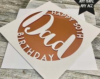 Personalised Birthday Card, 50th Happy Birthday Card, Custom 50th Birthday Card, Age Card, Milestone Birthday Card, Papercut Birthday Card