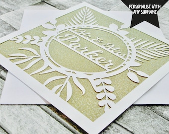 Biglietto di nozze personalizzato con intaglio di carta, biglietto di anniversario di matrimonio con taglio laser, biglietto di fidanzamento, biglietti con intaglio di carta per novelli sposi