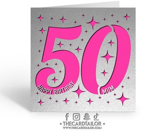 Personalised Birthday Card, 50th Happy Birthday Card, Custom 50th Birthday Card, Age Card, Milestone Birthday Card, Papercut Birthday Card