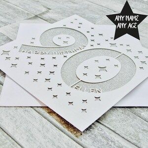 Handgemaakte 90e verjaardagskaart, gepersonaliseerde 90e verjaardagskaart, papercut kaart, luxe 90e wenskaart