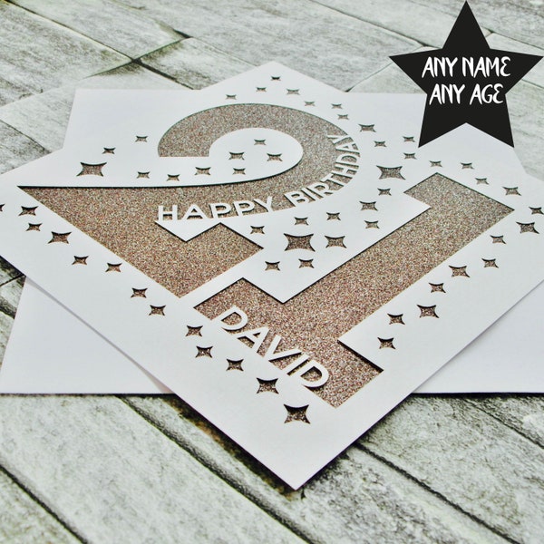 Carte d'anniversaire personnalisée, carte de joyeux anniversaire 21 ans, carte d'anniversaire personnalisée 21 ans, carte d'âge, carte d'anniversaire importante, carte d'anniversaire papercut