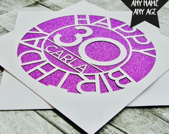 Personalised Birthday Card, 30th Happy Birthday Card, Custom 30th Birthday Card, Age Card, Milestone Birthday Card, Papercut Birthday Card