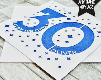 Personalised Birthday Card, 30th Happy Birthday Card, Custom 30th Birthday Card, Age Card, Milestone Birthday Card, Papercut Birthday Card