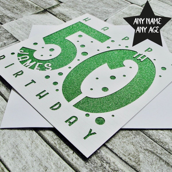 Cartão de aniversário personalizado, Cartão de feliz aniversário de 50 anos, Cartão de aniversário personalizado de 50 anos, Cartão de idade, Cartão de aniversário marcante, Cartão de aniversário em papel recortado