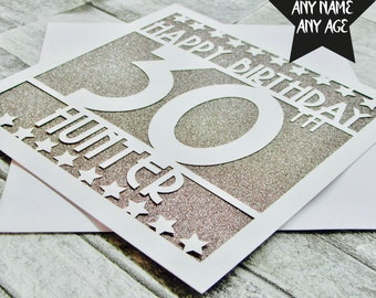 Personalised Birthday Card, 30th Happy Birthday Card, Custom 30th Birthday Card, Age Card, Milestone Birthday Card, Papercut Birthday Card