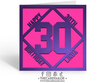 Personalised Birthday Card, 30th Happy Birthday Card, Custom 30th Birthday Card, Age Card, Milestone Birthday Card, Papercut Birthday Card