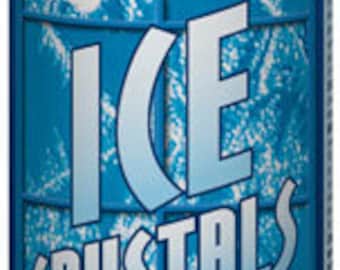 May include: A blue and white can of Santa Ice Crystals spray glass frost. The can has a picture of a Santa Claus with a red hat and white beard. The text on the can reads "Santa Ice Crystals" and "Spray Glass Frost".
