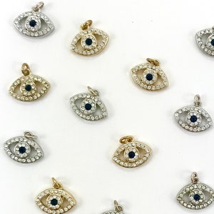EVIL EYE CHARM | Silver Evil Eye Charm with Clear + Dark Navy Blue Pave by Beadelle Collection® (10mm x 14mm)