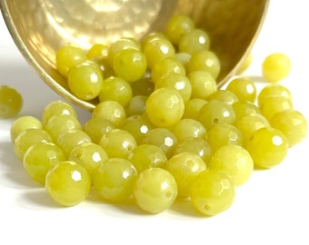 AVENTURINE VERTE | Perles rondes d’aventurine de chartreuse à facettes de 12 mm (paquet de 16 — équivalent demi-brin)