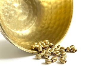 BRASS BEADS | 5x6.5mm Golden Indian Brass Filled Honeycomb / Grooved Barrel Beads (Package of 10)