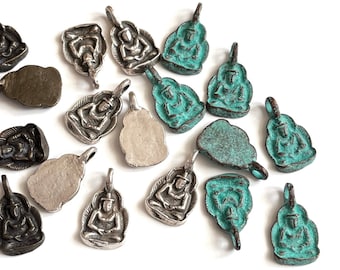 BUDDHA AMULET PENDANT | Sitting Dhyana Buddha Casting Amulet Pendant Drop / Charm in Copper + Green Patina