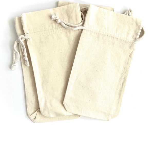 COTTON BAG | Unbleached Natural Cotton Muslin Fabric Pouch Gift Bag with Double Drawstring Pull Closure (Tall Gusset Design)