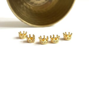 CROWN BEADS | Gold Crown Beads with Clear Micro Pave Crystal CZ Settings (Package of 5)