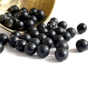 AGATE BEADS | 12mm Faceted Round Black Agate Beads with Silky Semi-Matte Finish (Package of 16 — Half Strand Equivalent)
