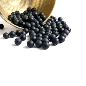 AGATE BEADS | 8mm Smooth Round Matte Black Agate Beads (Package of 50 — 16&quot; Strand Equivalent)