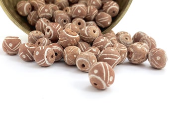 MALI CLAY BEADS | 12x10mm Authentic Mali Clay Beads with Carved Tribal + Primitive Design (Package of 10)