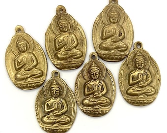 BRASS PENDANT | Large Stamped “Fearless Mudra” Sitting Buddha Pendant in Nepali Brass