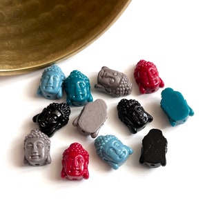 BUDDHAKOPF PERLEN | 14 x 10 mm Harz Buddha Kopf Perlen mit Ushnisha Krone in Dunkelrot (2er Pack)
