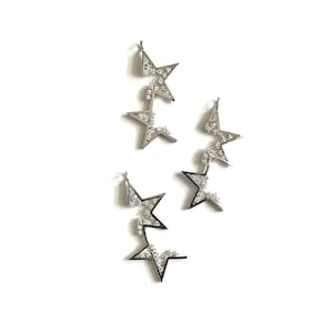 STERRENBEDEL | Verzilverde vallende ster ketting hanger druppel / bedel met helder CZ kristal effen details