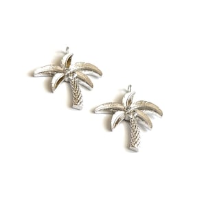 PALM CHARM | Silver Plated Palm Tree Necklace Pendant Drop / Charm with CZ Crystal Pave Coconuts
