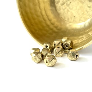 BRASS BEADS | 10mm Recycled Golden Brass { Brass Filled } Faceted Diamond Beads (Package of 5)