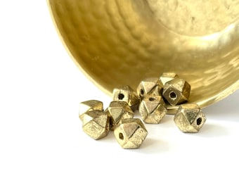 BRASS BEADS | 10mm Recycled Golden Brass { Brass Filled } Faceted Diamond Beads (Package of 5)