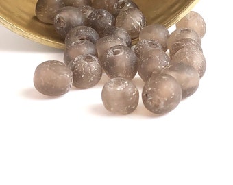 AFRICAN GLASS BEADS | 12mm Ghana Glass Beads in Speckled Brown Mauve (Package of 10)