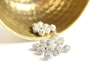 PAVE BEAD | 6mm Beadelle Collection® Silver Plated Round Pave Bead Inlaid with Clear Cubic Zirconia Crystals (CZ)