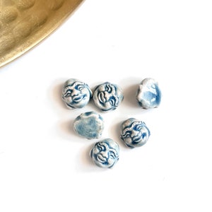 CERAMIC BUDDHA BEADS | Fire Kiln Ceramic Laughing Buddha Head Beads in Sky Blue (11x11mm)