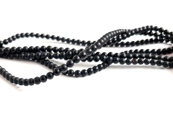 AGATE BEADS | 4mm Smooth Round Matte Black Agate Beads (15.50" Strand)