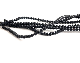 AGATE BEADS | 4mm Smooth Round Matte Black Agate Beads (7.75" Strand)
