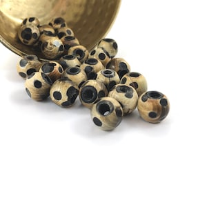 CARVED HORN BEADS | 13mm Rotund Burnt Horn Bone Beads with Dimpled Design (Package of 25)