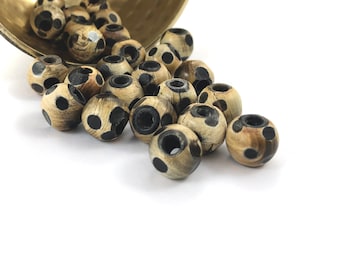 CARVED HORN BEADS | 13mm Rotund Burnt Horn Bone Beads with Dimpled Design (Package of 50)