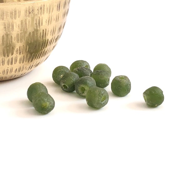AFRICAN GLASS BEADS | 10mm Ghana Glass Beads in Bottle Green (Package of 10)