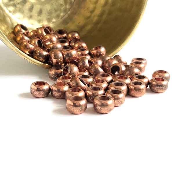 ANTIQUED COPPER BEADS | 8.5mm Handcrafted Recycled Metal Beads with Plated Antiqued Copper Finish (Package of 10)